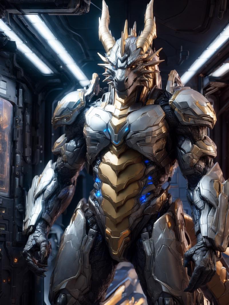 52143-451708983-hyper-realistic, photorealism, a strong anthro golden gundam dragon is standing in spaceship, shiny silver chassis, glowing LED,.png